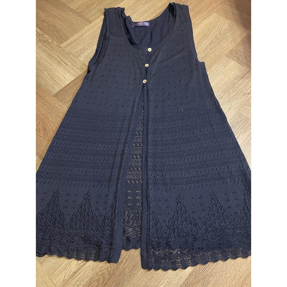 Vintage Donna Uno Vest Womens Small Navy Crochet Lace Boho‎ Whimsical Japan 90's